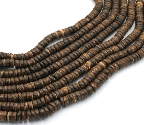Brown Coconut Shell Beads, 8x4mm, Heishi
